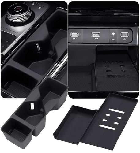 Image of Cup Holder Insert & Wireless Charging Protective Mat for KIA Sorento 2026 2025 2024 2023 2022 2021, Interior Accessories Cup Holder & Wireless Charger Cover Pad for 2021-2026 Sorento, Black