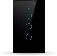 Interruptor Inteligente Wi-Fi Preto 3 Botões 2.4 GHz Smart Touch Bivolt Compatível com Alexa, Google Home, Tuya Neutro Paralelo Virtual