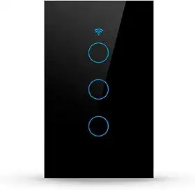 Interruptor Inteligente Wi-Fi Preto 3 Botões 2.4 GHz Smart Touch Bivolt Compatível com Alexa, Google Home, Tuya Neutro Paralelo Virtual