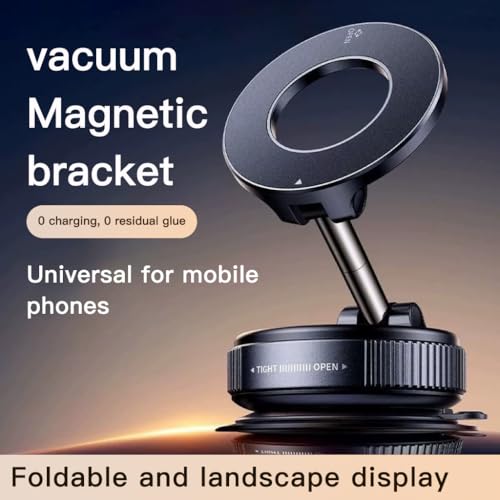 Vacuum Magnetic Phone Car Mount - Universal Dashboard & Home Cell Phone Holder with Air Pressure Suction Base + Metal Rings & Sticky Base for Non-Magnetic Phones (iPhone & Android) (Black)