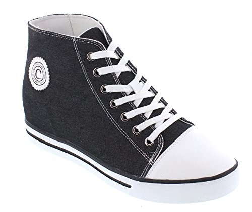 Calden Men's Invisible Height Increasing Elevator Shoes - Black Canvas Cap-Toe Lace-up High-top Sneakers - 3 Inches Taller - K8828102 - Size 10 D(M) US