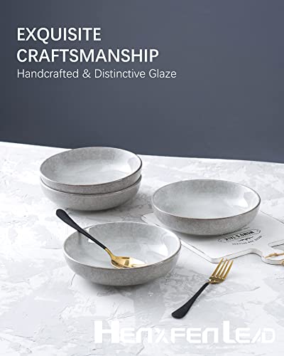 Henxfen Lead Ceramic Pasta Bowl Sets - 27 Ounce, Ideal For Salads, Stoneware Serving Bowls - 8 Inch, Perfect For Lunch, Dinner, Dishwasher, Microwave, Oven Safe (Grayish-White) - Set Of 4 #TOP3