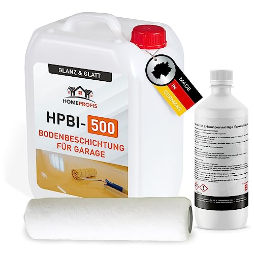 Home Profis® glänzender Garagenboden Flüssigkunststoff inkl. Walze (25m²) | Über 30 Farben | Bodenfarbe Innen | 2K Epoxidharz Bodenbeschichtung | RAL 7037 Staubgrau | HPBI-500