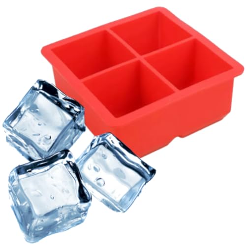 Forma de Gelo Silicone 4 Cubos Grandes Papinha de Bebe Temperos Molhos Drinks Whisky Gin Vodka BPA F