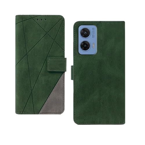Image of amazon basics Moto G96 5G Flip Cover | Card Pockets Wallet & Stand | Flip Cover for Moto G96 5G (Green with Grey)