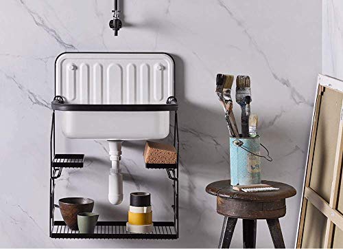 Alape Bucket Sink Wall Mounted Small Service Sink Glazed Steel Utility Sink, With Overflow, Dark Black Trim #TOP2