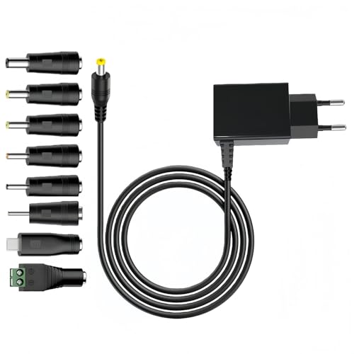 joonnair 6V 1A Chargeur Universel, Adaptateur Secteur Universel pour Electroniques Ménagers, Inversée Bloc d'alimentation Transformateur avec 8 Fiches DC pour 6V...
