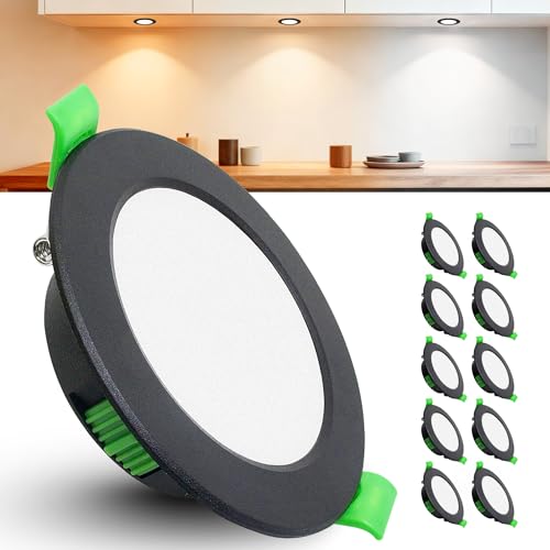 Laiebri 10er Led Einbaustrahler 230V Schwarz - Extra Flach IP44...