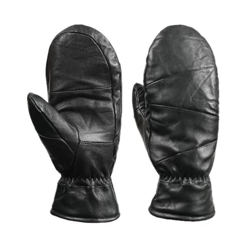 Mens Leather Winter Cold Weather Mittens Black Warm Fleece Lined Gloves Windproof Thermal Outdoor Snow Gloves (L) by Generic - Used condition - US$10.77
