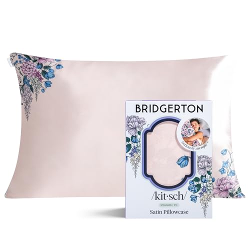 Bridgerton x Kitsch Satin Pillowcase with Zipper for Hair & Skin - Softer Than Silk Pillow Cases, Smooth Cooling Satin Pillow Case, Wrinkle-Free Pillow Cases Standard Size (19x26) - Wisteria