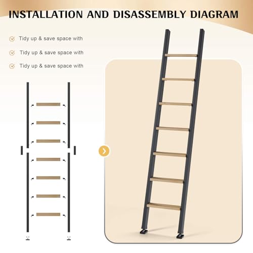 Image of Fredbeck 9ft,108in Library Ladder Carbon Steel Frame Wooden Step,for Loft
