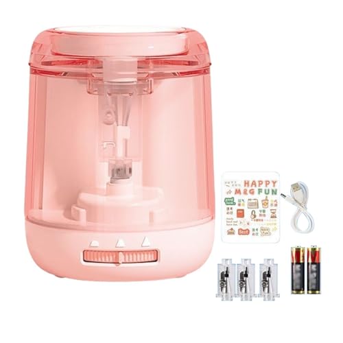 YAOHY Automatische Wiederaufladbare Elektrische Anspitzer Mit Behälter Transparente Sichtbare Spitzer Mit Dose Chipholder Bleistiftspitzer(Pink,A)
