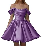 DMOMOG Women’s Off Shoulder Satin Homecoming Dresses A Line Short Pleated Strapless Prom Dresses ...