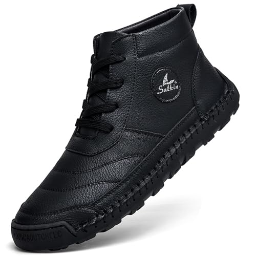 Image of Men's Casual Leather Handmade High Boots Fashion Lace-Up Non-Slip Sneakers Outdoor Comfort Retro Walking Driving Ankle Chukka Bootie