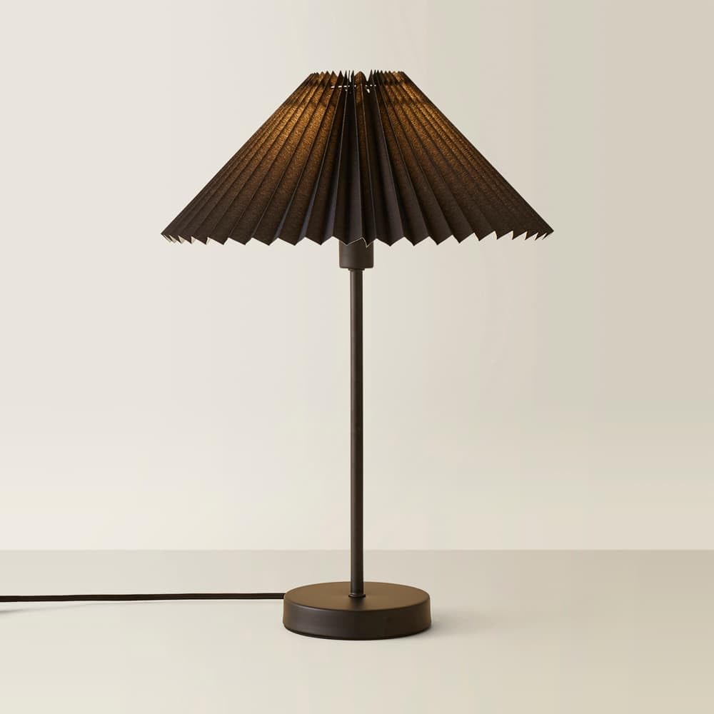 Valuelights Black | Metal Single Stem Table Lamp With Pleated Lampshade | Home Décor, Bedside & Desk Lamp | Includes Bulb