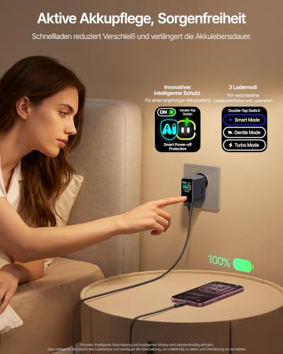 Baseus PicoGo Pro AH22 100W USB C Ladegerät, Smart Schutz 3-Port Netzteil – Ansicht 2