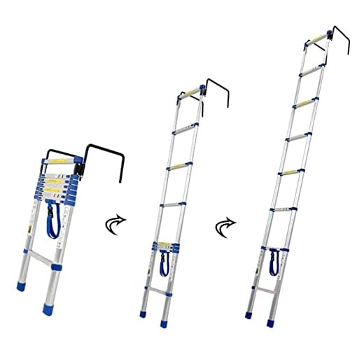 Teleskopstege 8m/26,2ft Teleskopisk Stege, Aluminium Fällbar Rak Stege med 2 Takkrokar, Bärbara Halkfria Stegförlängningsstegar, Max Belastning 330lb