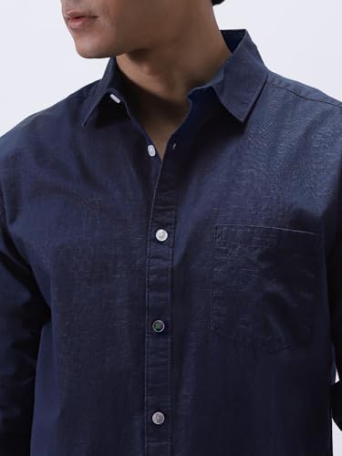 Image of Urbano Fashion Men's Cotton Full Sleeve Regular Fit Casual Solid Slub Shirt with Spread Collar
