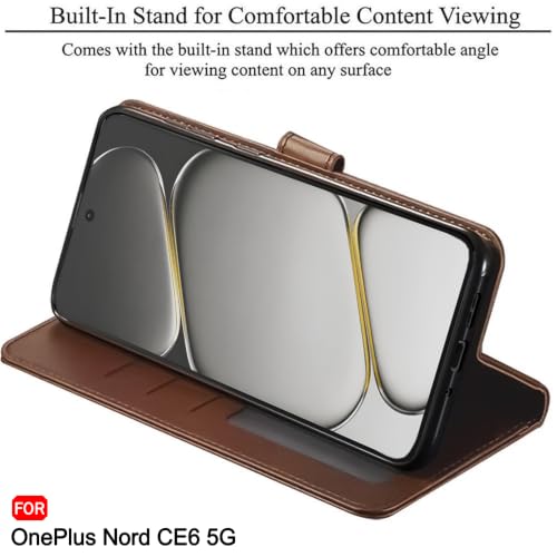 Image of TheGiftKart Flip Back Cover Case for OnePlus Nord CE 6 5G | Dual-Color Leather Finish | Inbuilt Stand & Pockets | Wallet Style Flip Back Case Cover for OnePlus Nord CE6 (Faux Leather, Brown & Coffee)