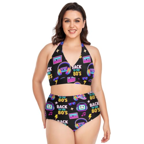 Maillot de bain 2 pièces femme noir avec dos nu réglable style vintage