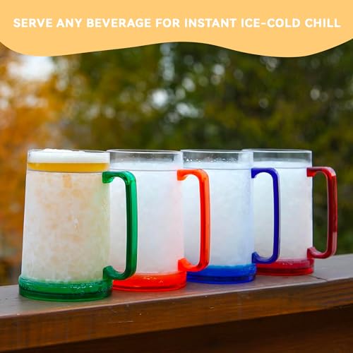 Image of Lily's Home Freezer Beer Mugs - Set of 4 Freezable Gel-Filled 16 oz BPA-Free Acrylic Frozen Mugs for Outdoor Entertaining and Gifting