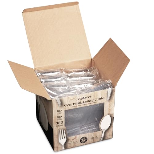 Clear Plastic Cutlery Set - (Bulk Case Pack of 1440 Pcs) Plastic Utensils Heavy Duty, 720 Plastic Forks and 720 Spoons, Silverware Sets for Party Supplies, Dinners, Take-Out, Catering, Food Services - Thumbnail 7