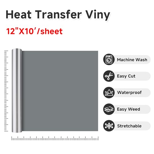 Image of RENLITONG Silvery HTV Iron on Vinyl 12Inch by 10ft Roll HTV Heat Transfer Vinyl for T-Shirt HTV Vinyl Rolls for All Cutter Machine - Easy to Cut & Weed for Heat Vinyl Design