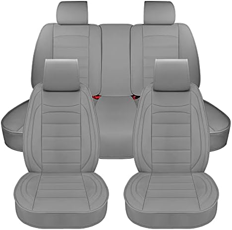 Sanwom Universal Leather Car Seat Covers Full Set Gray Waterproof Vehicle Seat Covers - Leatherette Automotive Covers Interior Accessories for Most SUV Cars Pickup Truck