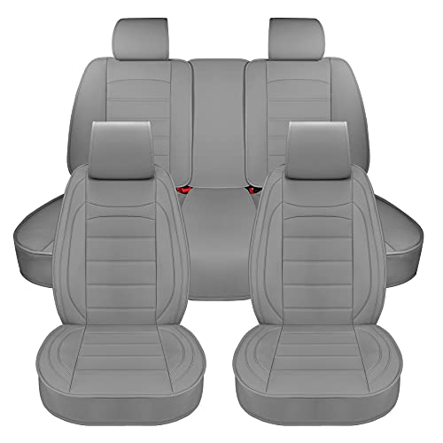 Sanwom Universal Leather Car Seat Covers Full Set Gray Waterproof Vehicle Seat Covers - Leatherette Automotive Covers Interior Accessories For Most Suv Cars Pickup Truck #TOP1