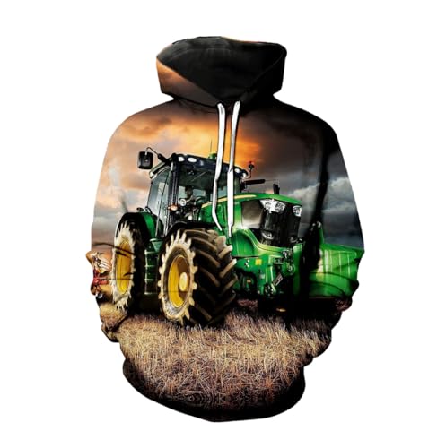Sweat à capuche imprimé 3D tracteur cadeau original pour passionné de ferme