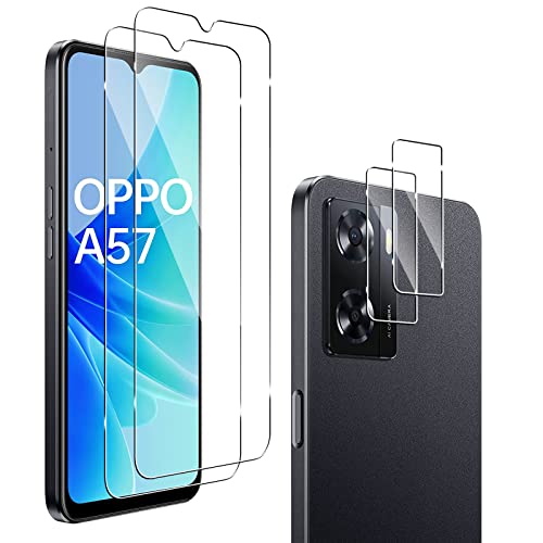 QULLOO 2 pièces Verre Trempé Compatible avec Oppo A57 4G / A57S / A77 4G + 2 pièces Caméra Arrière Protecteur,9H Dureté HD [Anti-Rayures,sans Bulles] Film Protection en écran - Transparent Cover