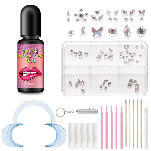 ROKZELT Tooth Gem Kit, 48 Stück Zahnschmuck, Zahnsteine, Tooth Gems, Zahnschmuck Set, Grillz, Edelsteine, Schmuck Zubehör, Für Party Daily Leben Zahnverzierung