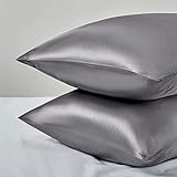 Mulberry Satin Silk Pillowcase for Hair and Skin - Soft Breathable Smooth Both Sided Silk Pillow Cover Pair - Standard Size 50x75cm, 2pc (Dark Gray Pillow) - Image 5