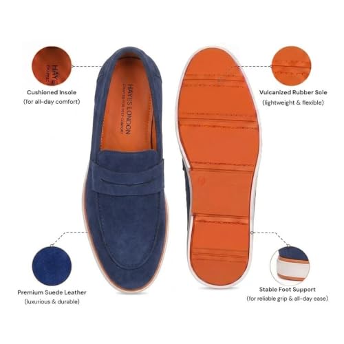 Image of HAYES LONDON Italian Suede Leather Loafers for Men | Casual Slip-On Shoes | Breathable & Lightweight Summer Wear | Comfortable Walking Shoes