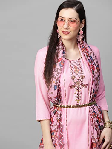 Image of GoSriKi Women's Cotton Blend Straight Printed Kurta with Pant & Dupatta (Authentic-GS)