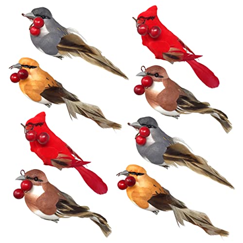 Feathered Song Bird Clip-On Christmas Ornaments...