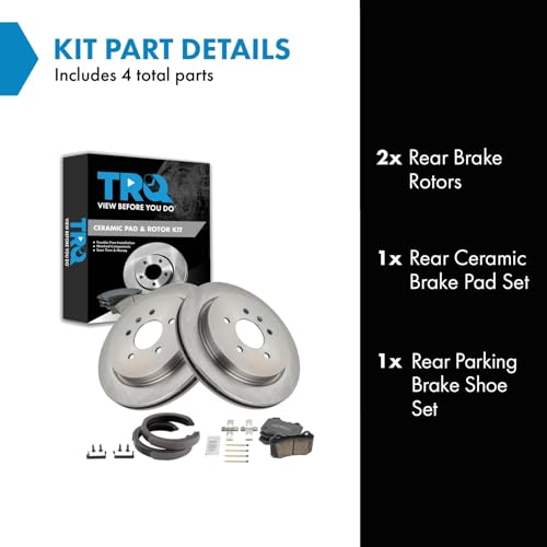 Image of TRQ Rear Brake Pad and Rotor Set Ceramic Parking Brake Shoe Compatible with 2005-2008 Cadillac STS Code Z770