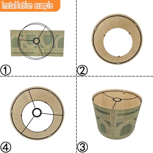 Image of Modern lamp Shade Bamboo Material Art Deco 11.8 * 9.05Inch | Unique Abstract Green Geometric,Ideal for Table and Floor Lamps, Elegant Style for Living Room Bedroom Office,Easy Assemble