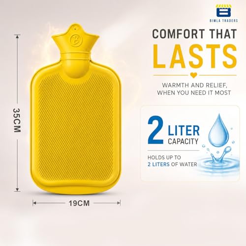 Image of Btag Hot Water Bag (2Ltr) for Pain Relief | Non-Electric Rubber Heating Bottle Period Cramps, Body Aches | Long Heat Retention | Wide Mouth with Leak Proof Cap & Skin Friendly Material (Yellow)