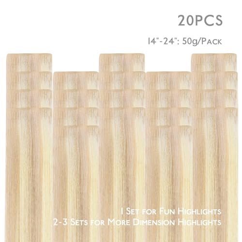 Image of WENNALIFE Invisi Edge Tape in Hair Extensions Human Hair | 18 Inch 50g 20pcs Balayage Light Wheat Platinum Blonde Invisi Remy Hair tensions Seamless Injected Tape Ins Straight ten