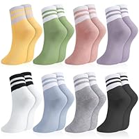 Utensilsto 8 Paar Socken Damen 38-42 Tennissocken Bunte Sportsocken Retro Damen Socken mit Streifen Motiv Baumwollsocken für Tennis Arbeit Freizeit Sport schwarz, blau, grün, lila, gelb, grau, weiß