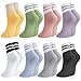 Utensilsto 8 Paar Socken Damen 38-42 Tennissocken Bunte Sportsocken Retro Damen Socken mit Streifen Motiv Baumwollsocken für Tennis Arbeit Freizeit Sport