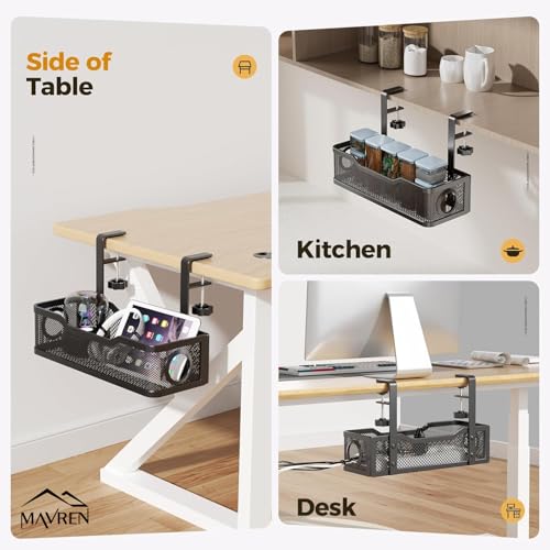 Image of Under Desk Cable Management Tray, Cable Organisers, Cable Management Tray for Power Strips, Extension Boards & Wires, Metal Cable Organizer Rack for Home & Office (Black)
