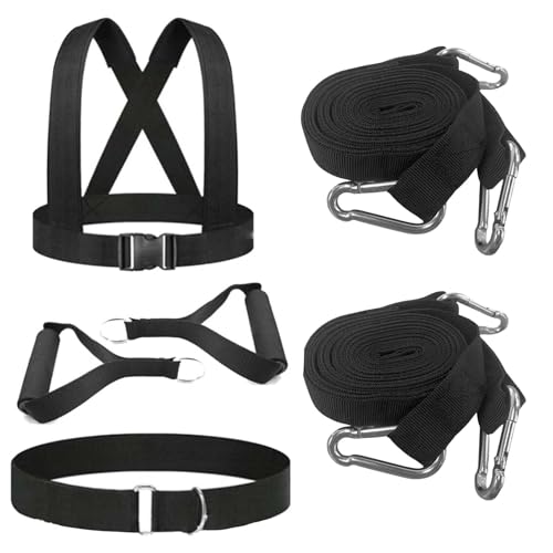 Tuyzhrymlic Sled Harness for Pulling 6pcs Adjustable Shoulder Belt with 2 Rope 6.6ft and 9.8ft Push Equipment for Outdoor Indoor Full Body Workout to Improve Strength Agility Focus Men and Women