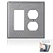 Leviton 2-Gang, 1-Decora, 1-Duplex Receptacle Stainless Steel Midway Wallplate, SJ826-40, Stainless Steel with Blue Plastic Cover