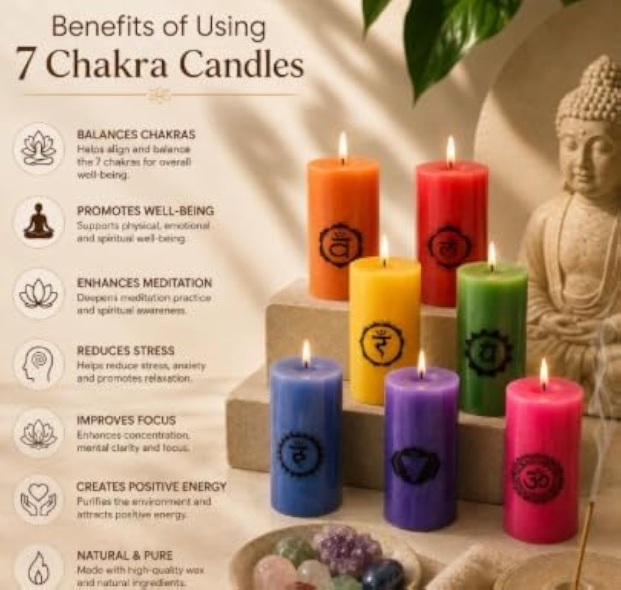 Seven Sacred Chakras Healing Candle Set, Handpoured Soy Wax