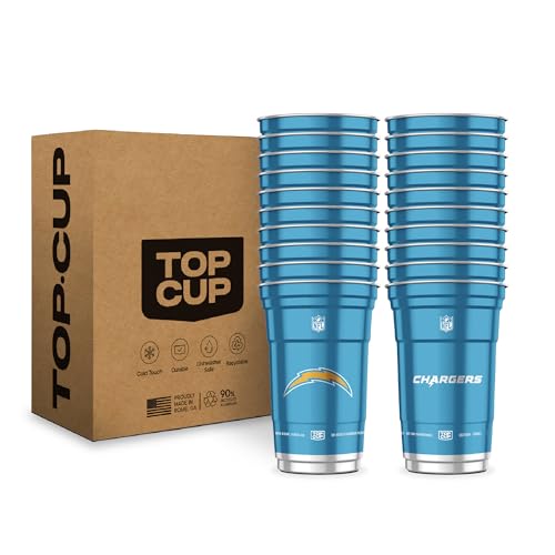 Top Cup NFL Chargers 20 oz Reusable Aluminum Cups 20 Count | Officially Licensed Durable Reusable & Recyclable Made in USA