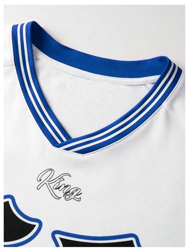 GORGLITTER Men's V Neck Number Graphic Cropped T Shirt Oversized Casual Drop Shoulder Short Sleeve Tee Top4