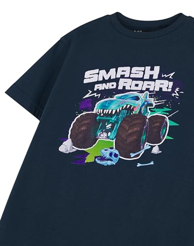Hot Wheels Monster Trucks Boys Navy Short Sleeved T-Shirt | Smash and Roar Graphic Tee for Kids Smash and Roar Apparel 3-4 Years 6