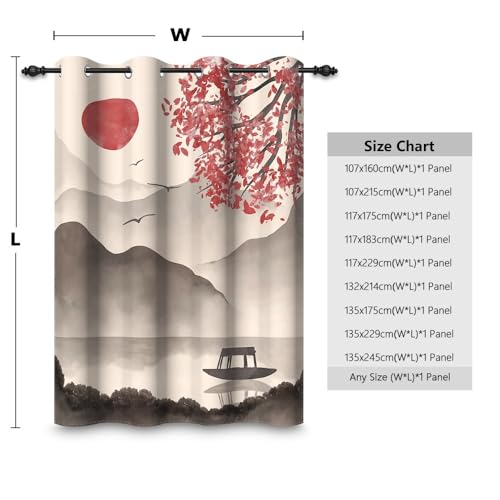 Cortina opaca de 132x214 cm con ojales y diseño de pintura china tradicional 7